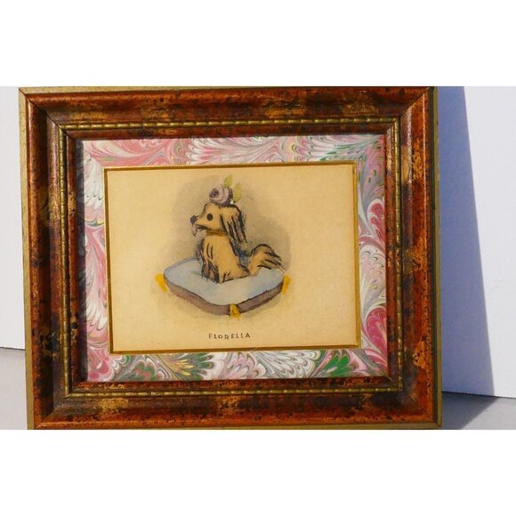 Helmut Hal Kramer Florella Print In Distressed Wood Frame With Marbled Border - Picture 7 of 7